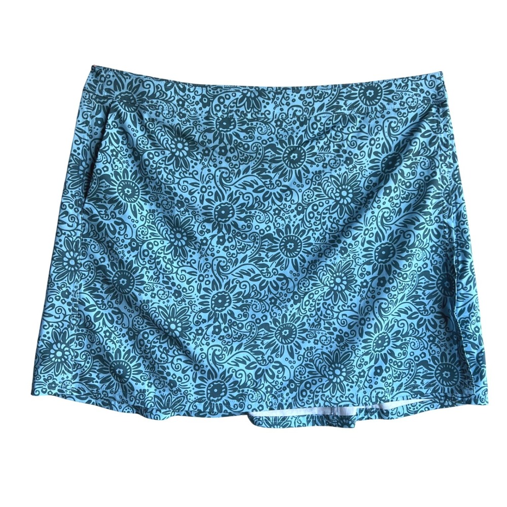 RipSkirt Hawaii Teal Floral Paisley Wrap Skirt Adjustable Quick Dry Size XXL